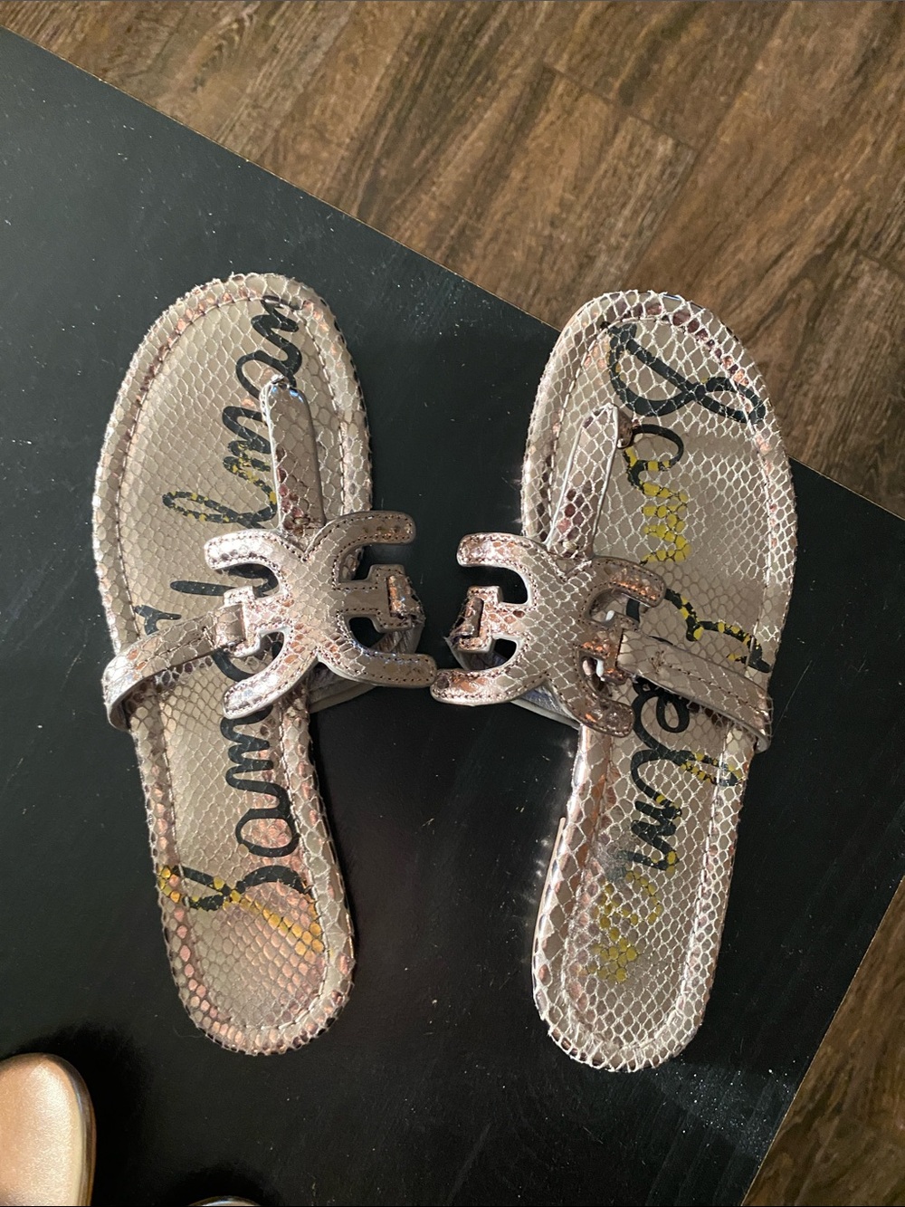 Sam Edelman Metallic Rose Gold Snakeskin Slide Sandals
